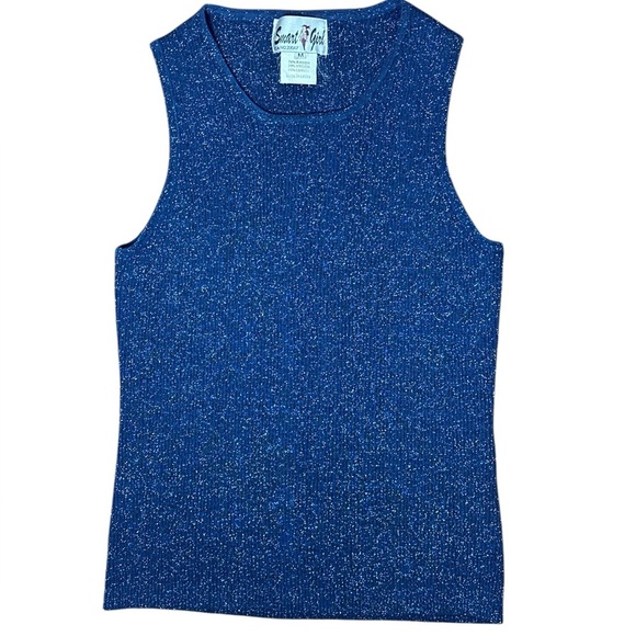 Vintage Blue Sparkle rib knit Sleeveless Top - Picture 5 of 8